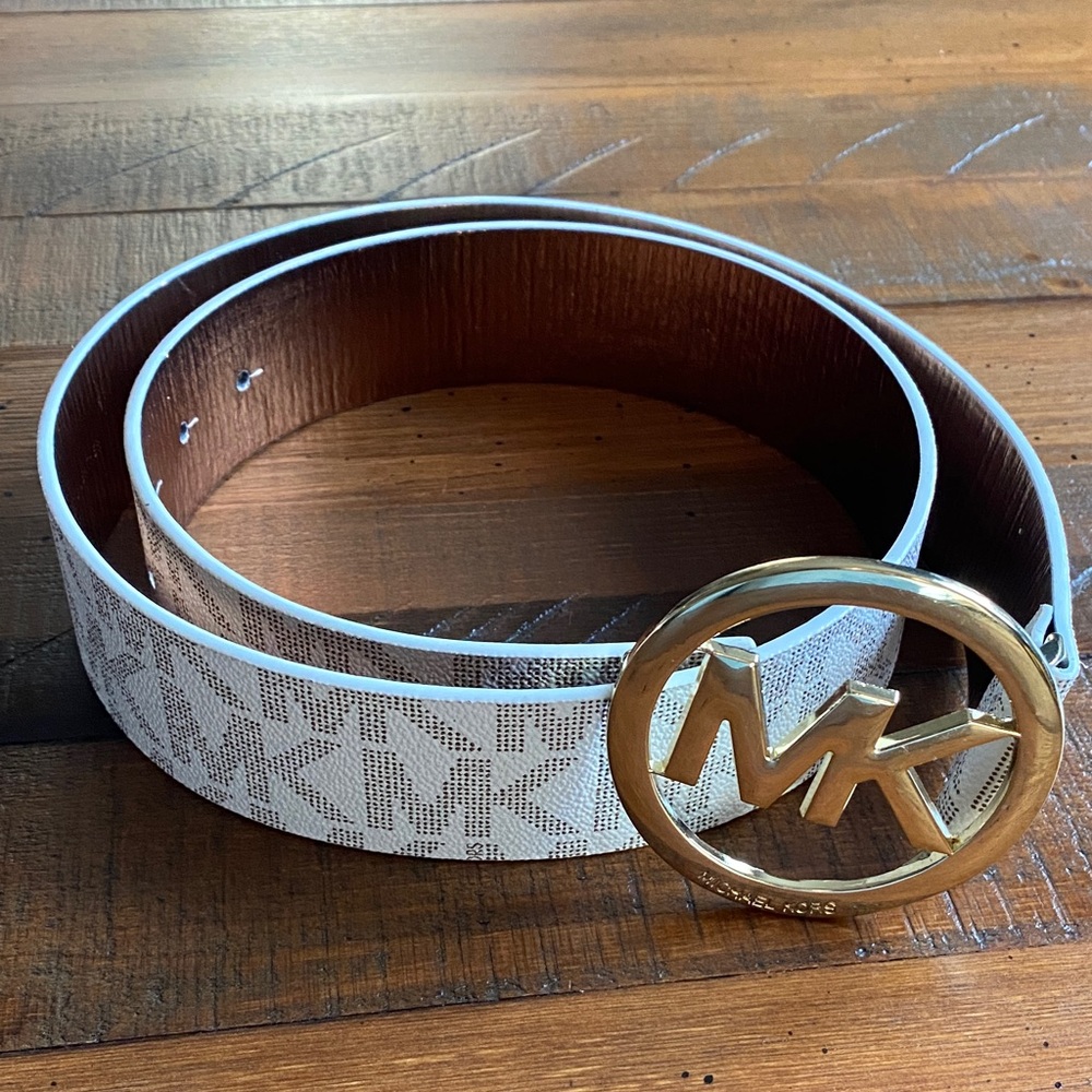 Michael Kors White and Gold Logo Belt